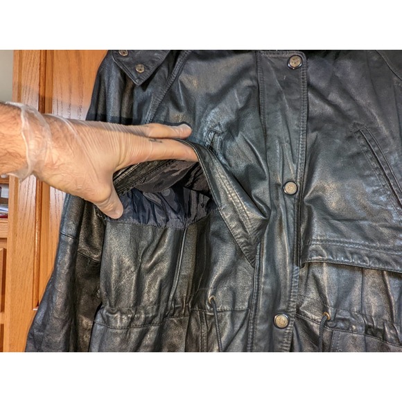 Vintage cincher seventh Avenue leather jacket black trench coat Women size L - Picture 13 of 16